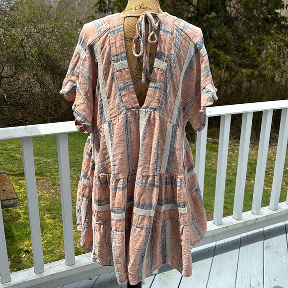 NWOT LULU’S Striped V-Neck Tiered Boho Dress dusty orange size M with pockets - Picture 4 of 12